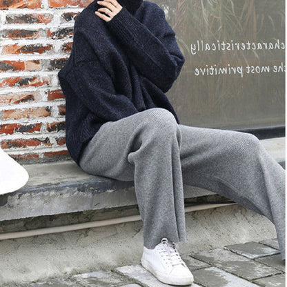 High Waist Straight Pants Casual, Pants Autumn and Winter Knit Sweater, Wide Legs Women Wear Loose Mop Slim