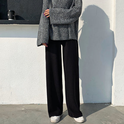 High Waist Straight Pants Casual, Pants Autumn and Winter Knit Sweater, Wide Legs Women Wear Loose Mop Slim
