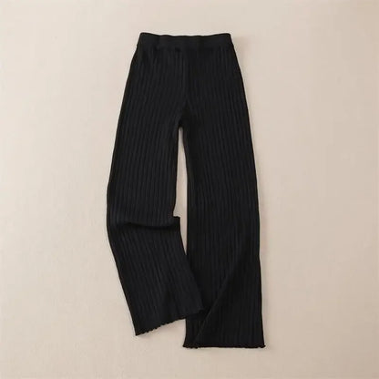 Women Autumn Winter Thick Knitted Pant, Wide Leg Fashion Straight Trousers, Casual Elastic Knit Pants Striped Pantalon