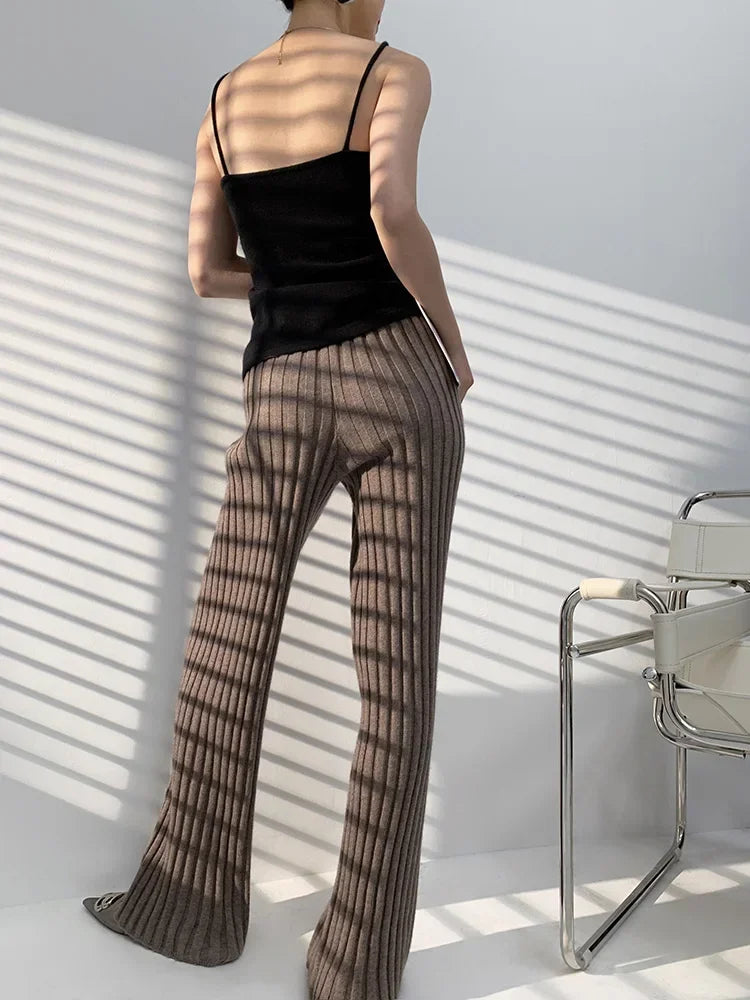 Women Autumn Winter Thick Knitted Pant Wide Leg Fashion Straight Trousers Casual Elastic Knit Pants 2