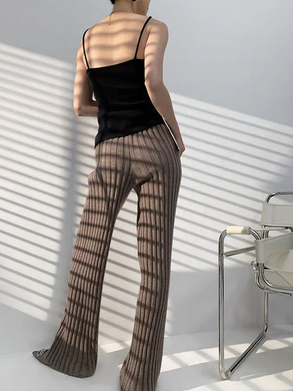 Women Autumn Winter Thick Knitted Pant Wide Leg Fashion Straight Trousers Casual Elastic Knit Pants 2