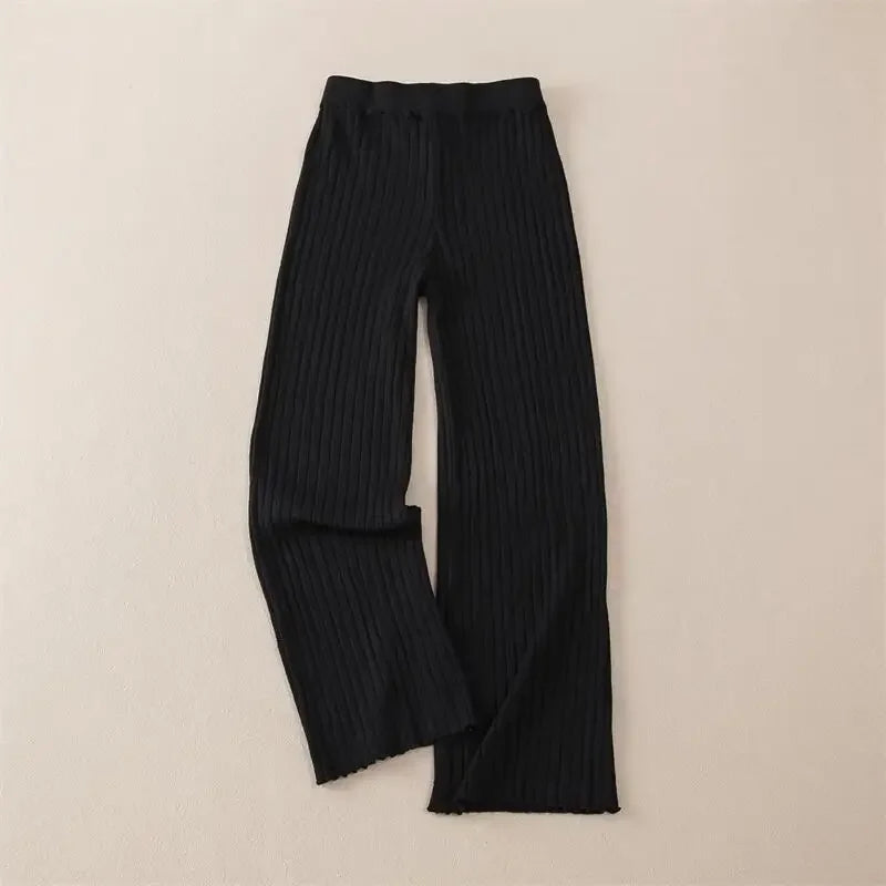 Women Autumn Winter Thick Knitted Pant Wide Leg Fashion Straight Trousers Casual Elastic Knit Pants 4