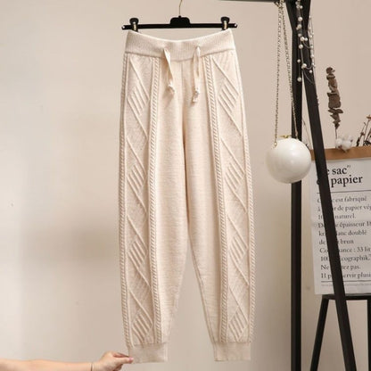 Women Autumn and Winter New Loose Pants, Fried Dough Twists Knitted Wide Leg Pants, Thickened Woolen Harun Radish Pant