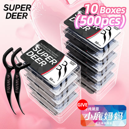 Super Deer Twinline Dental Floss 500Pcs Bamboo Charcoal Toothpick With Thread For Deep Clean Betwee