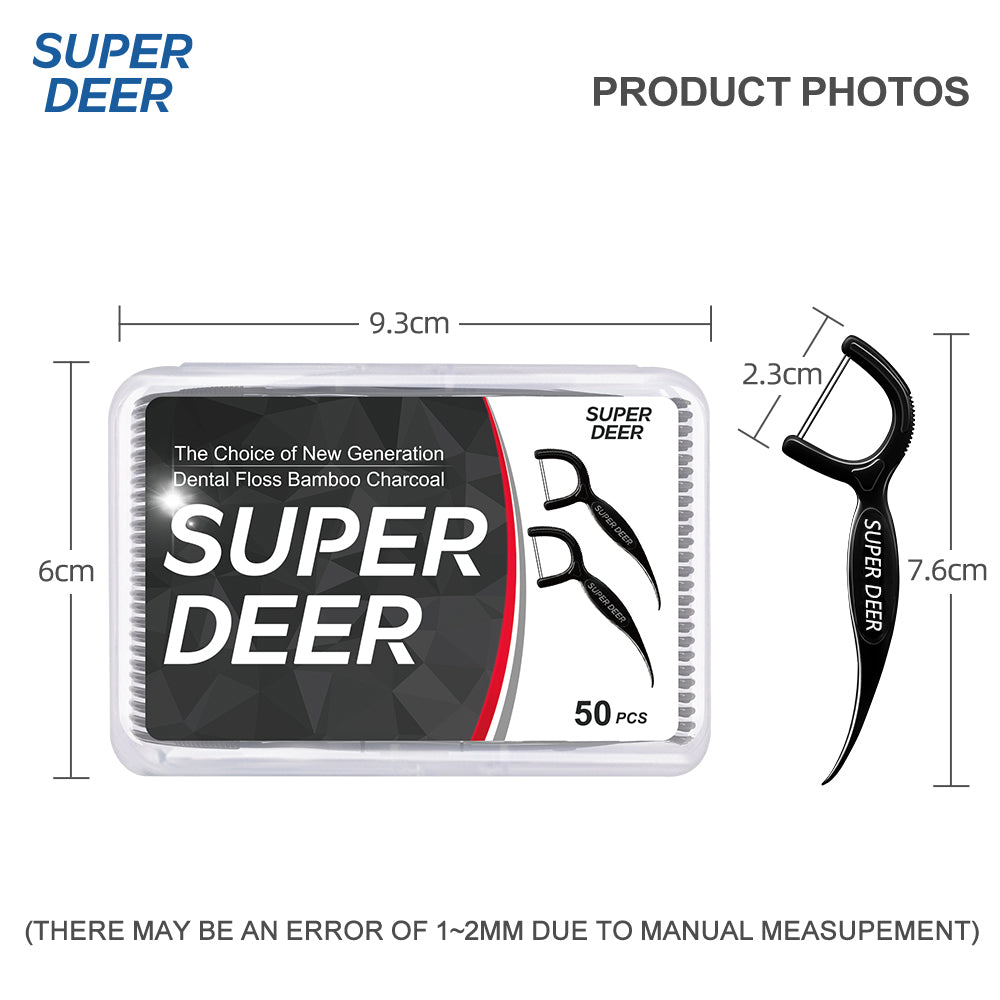 Super Deer Twin-line Dental Floss 500Pcs Bamboo Charcoal Toothpick with Thread for Deep Clean Between Teeth Oral Care