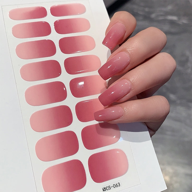 Semi Cured Wrap Gradient Nail Stickers, Multi-Color Solid Gel Full Cover Sliders, No Need UV Lamp, Fast Cured Nail Decal