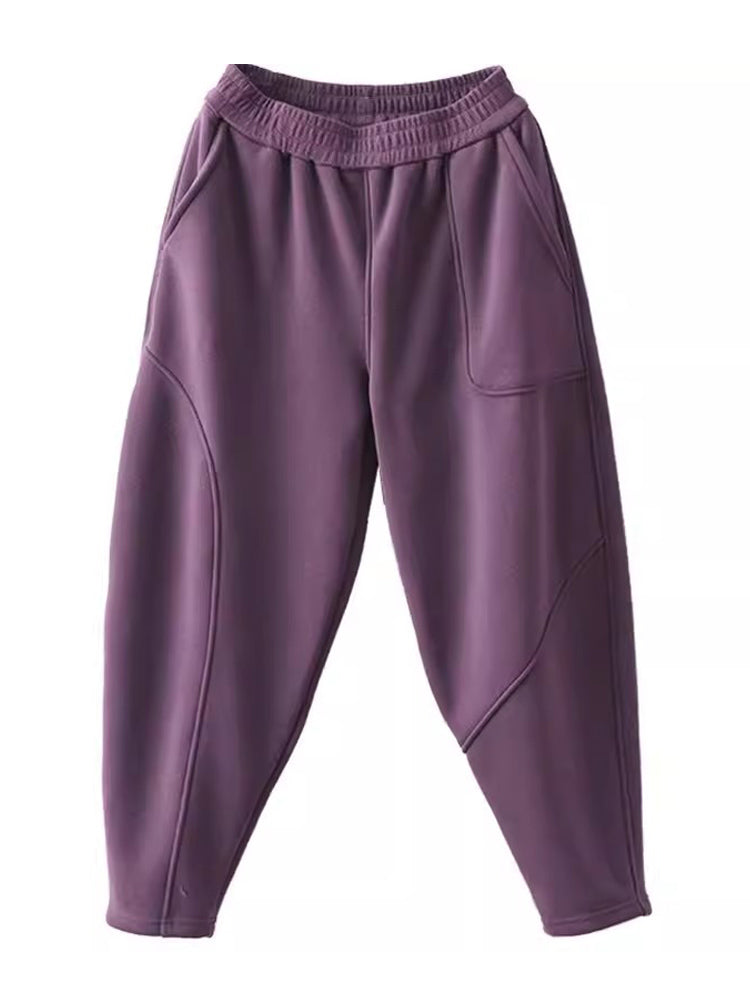 Women Plus Velvet Thick Warm Knitted Sweatpants, Winter All Match Sports Casual Pants, Loose Wide Leg Fashion Trousers
