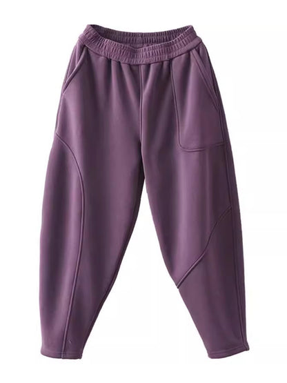 Women Plus Velvet Thick Warm Knitted Sweatpants, Winter All Match Sports Casual Pants, Loose Wide Leg Fashion Trousers