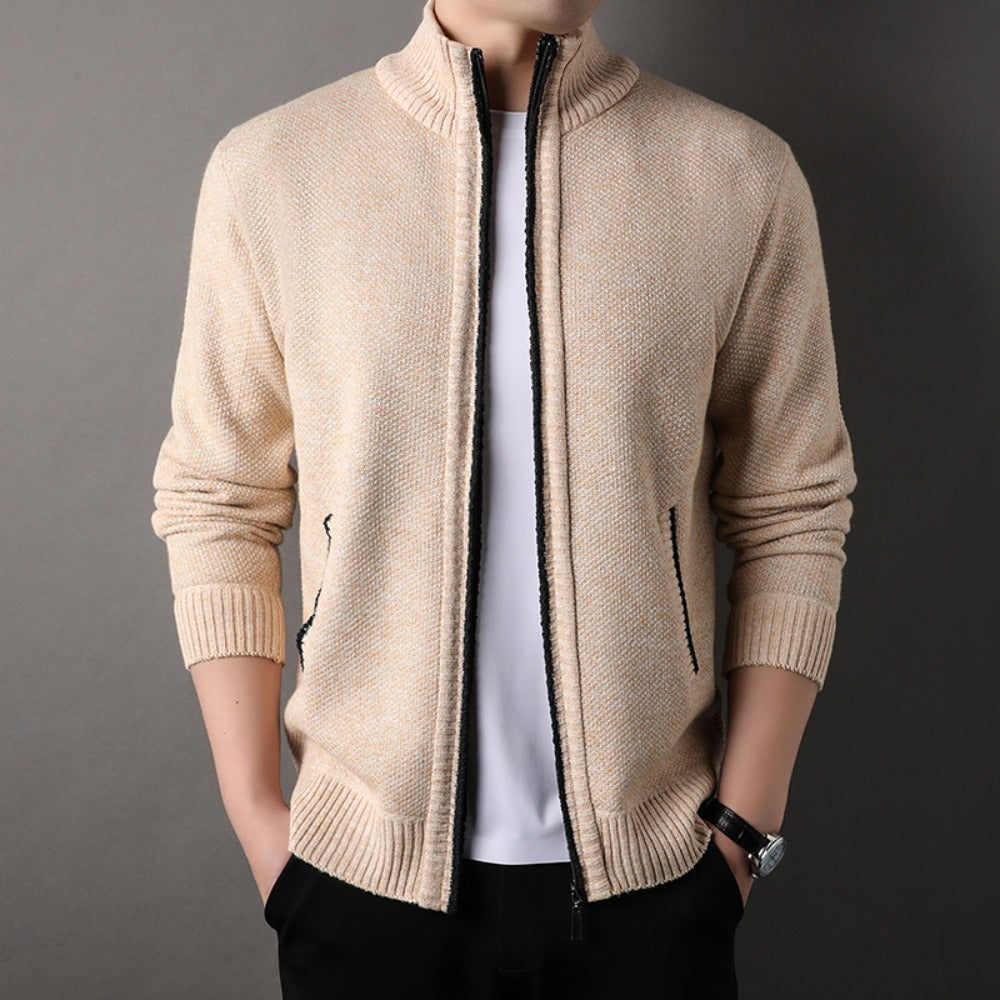 Men's Stand-up Collar Knit Sweater, Autumn Winter Jacket, Slim Cardigan Tops, Solid Color Sweatercoat, Gift for Men's