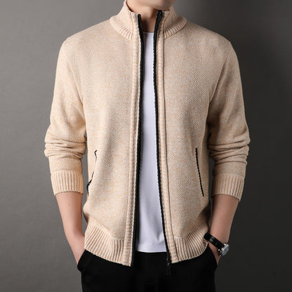 Men's Stand-up Collar Knit Sweater, Autumn Winter Jacket, Slim Cardigan Tops, Solid Color Sweatercoat, Gift for Men's