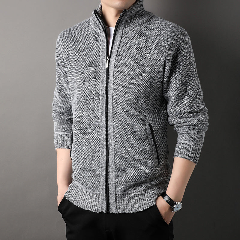 Mens Standup Collar Knit Sweater Autumn Winter Jacket Slim Cardigan Tops Solid Color Sweatercoat Gi 9