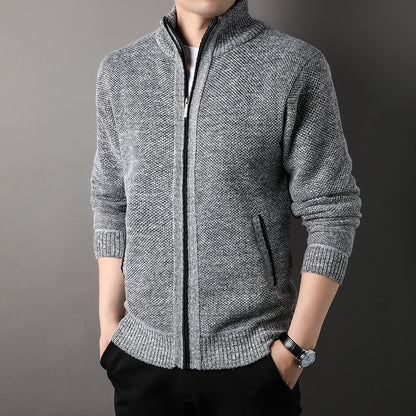 Mens Standup Collar Knit Sweater Autumn Winter Jacket Slim Cardigan Tops Solid Color Sweatercoat Gi 9