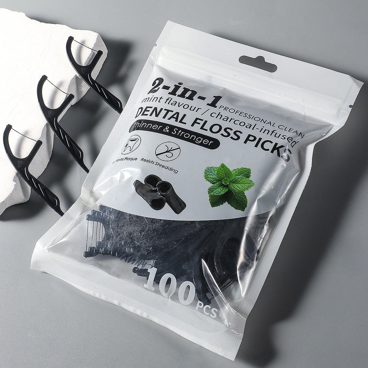 Bamboo Charcoal Mint Dental Floss Stick Interdental Cleaning Tool With Free Dental Floss Box Suitab 4