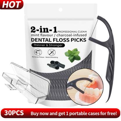 Bamboo Charcoal Mint Dental Floss Stick Interdental Cleaning Tool With Free Dental Floss Box Suitab 5
