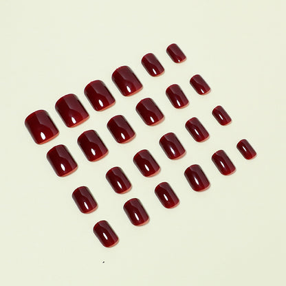 Wine Red Press On Nails 24pcs Short Square Full Cover Reusable False Nails