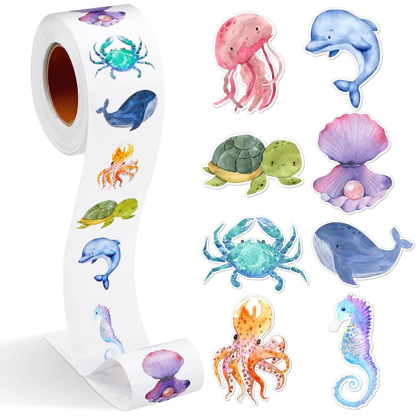 100-500pcs Cartoon Marine Animal Stickers for Kids, Dolphin Teacher Reward, Encourage, Sealing Label Stationery Sticker