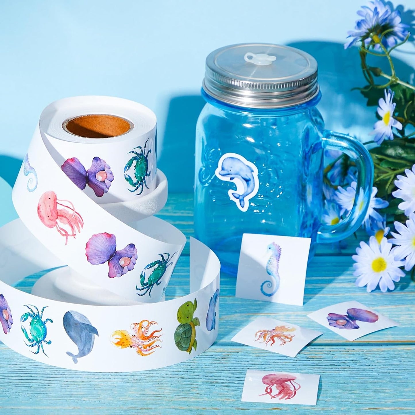 100-500pcs Cartoon Marine Animal Stickers for Kids, Dolphin Teacher Reward, Encourage, Sealing Label Stationery Sticker