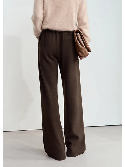 Winter Women Suede Wide Leg Trousers Minimalist False Placket Rear Rubber Band Waist Casual Pants S 1