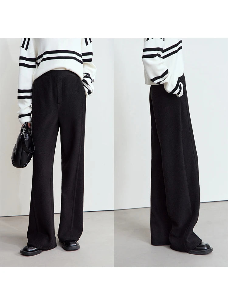 Winter Women Suede Wide Leg Trousers Minimalist False Placket Rear Rubber Band Waist Casual Pants S 4