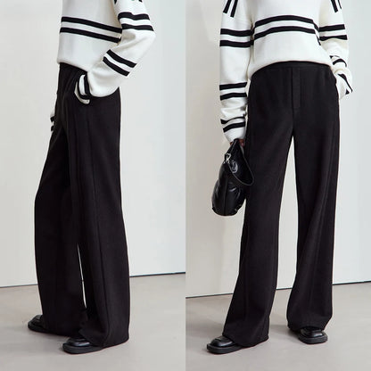 Winter Women Suede Wide Leg Trousers Minimalist False Placket Rear Rubber Band Waist Casual Pants S 5