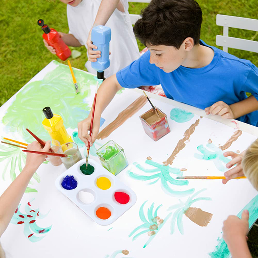 Durable White Plastic Paint Tray Palette, Watercolor Ceramic Color Mixing Palette for Art, DIY Crafts, Painting Parties