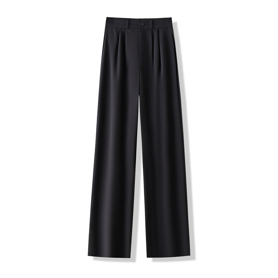 High Waist Women Suit Pants, Straight Office Trousers for Ladies, Casual Loose Fashion Button Coffee Black Pants
