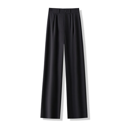 High Waist Women Suit Pants, Straight Office Trousers for Ladies, Casual Loose Fashion Button Coffee Black Pants