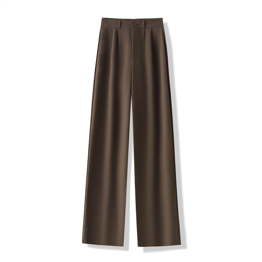 High Waist Women Suit Pants, Straight Office Trousers for Ladies, Casual Loose Fashion Button Coffee Black Pants