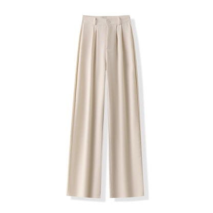 High Waist Women Suit Pants, Straight Office Trousers for Ladies, Casual Loose Fashion Button Coffee Black Pants