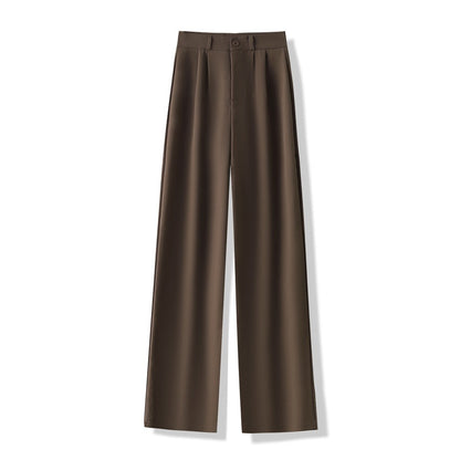 High Waist Women Suit Pants, Straight Office Trousers for Ladies, Casual Loose Fashion Button Coffee Black Pants