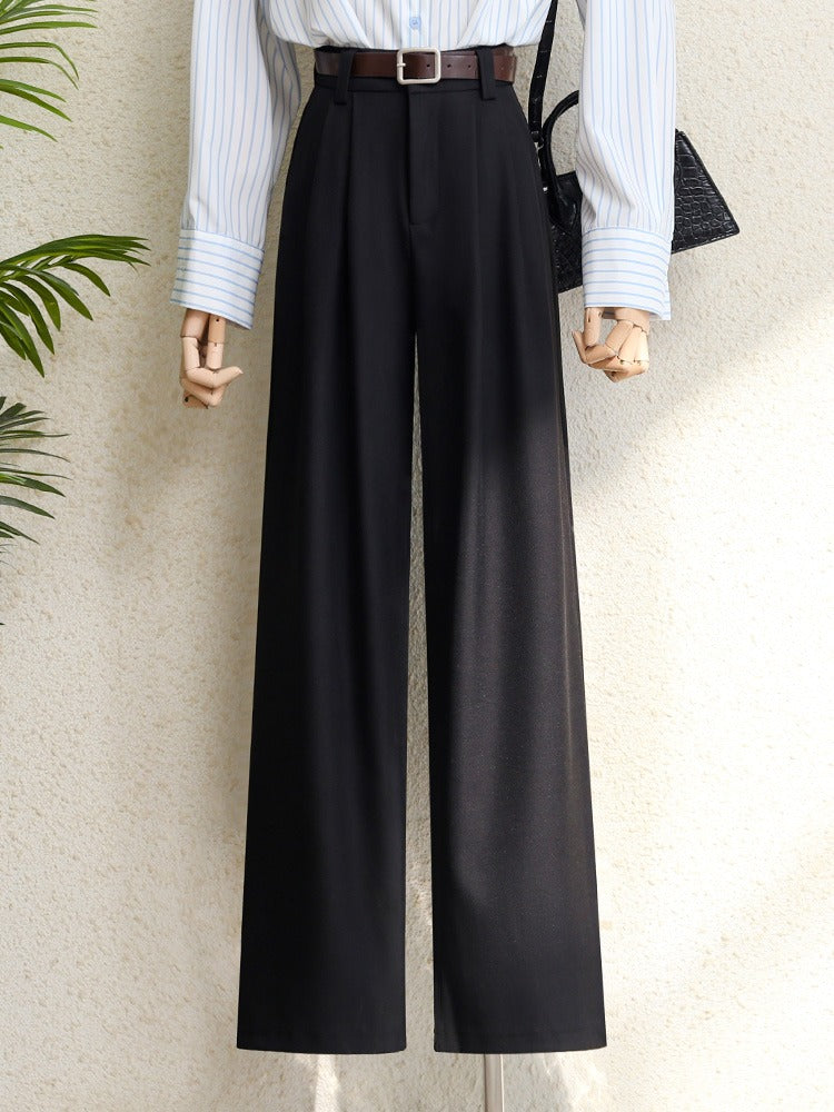 Office Lady Elegant High Waist Wide Leg Fashion Trousers with Pockets, New Burgundy Suits Pants for Women