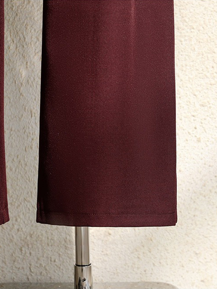 Office Lady Elegant High Waist Wide Leg Fashion Trousers with Pockets, New Burgundy Suits Pants for Women