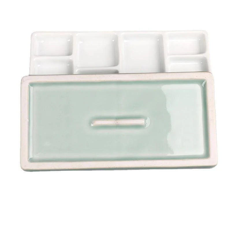 Portable Ceramic Square Palette Multigrid Watercolor Oil Paint Tray Adult Beginner Jingdezhen Firin 3
