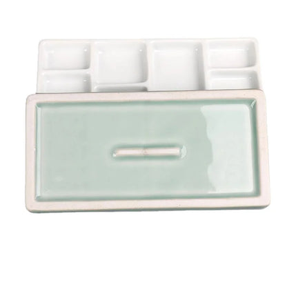 Portable Ceramic Square Palette Multigrid Watercolor Oil Paint Tray Adult Beginner Jingdezhen Firin 3