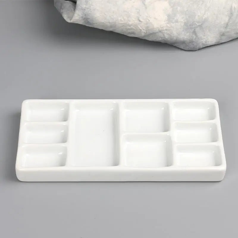 Portable Ceramic Square Palette Multigrid Watercolor Oil Paint Tray Adult Beginner Jingdezhen Firin 2