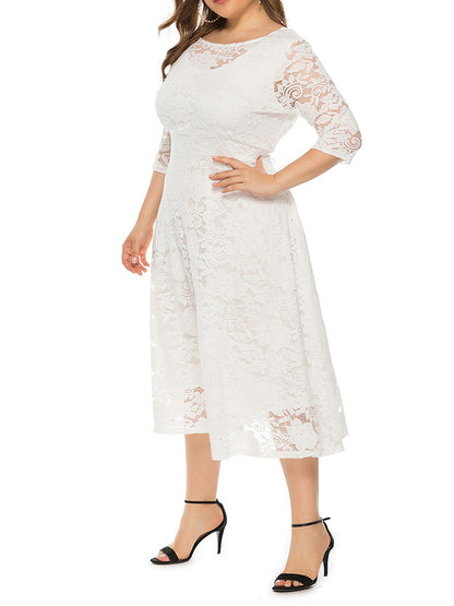 Elegant V-Neck A-Line Dress with Floral Lace Overlay and Pockets for Beach Parties & Evening Events