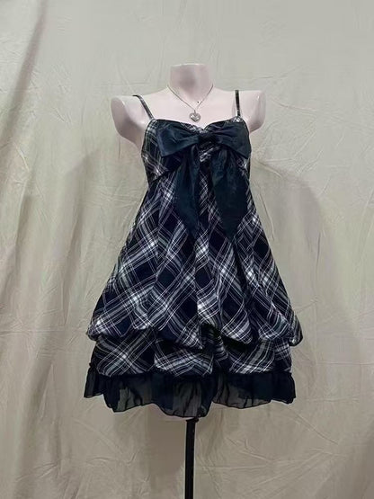 2025 Japanese Vintage Style Strap Dress, Womens Korean Fashion Black Lace Cami Dress for Summer, Sweet Patchwork One