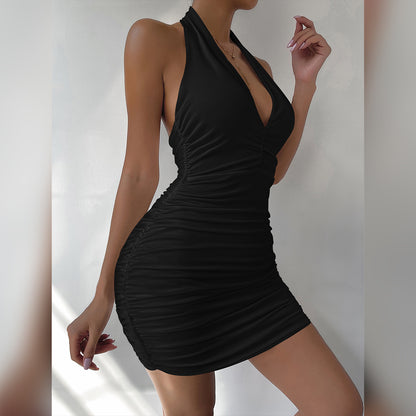 2024 Sexy Deep V Neck Evening Party Dress, Women's Sleeveless Backless Halter Mini Dress in White for Club, Summer Event