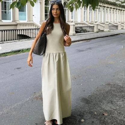 HXAO Khaki Elegant Long Dresses 2025 Womens Spring Sleeveless Black Dress For Fashion Casual Party  3