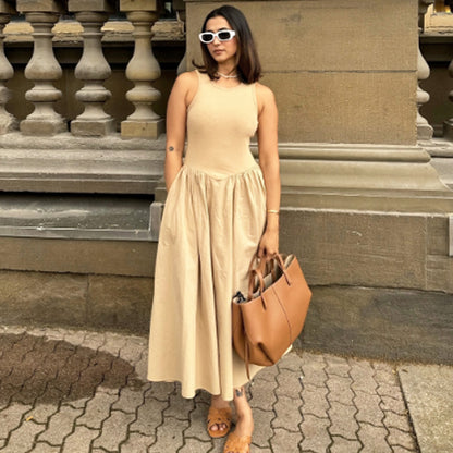 HXAO Khaki Elegant Long Dresses 2025 Womens Spring Sleeveless Black Dress For Fashion Casual Party  4