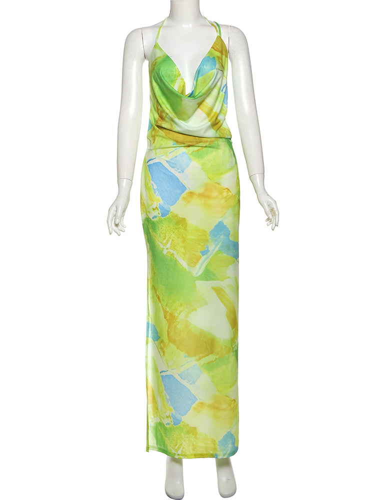Weird Puss Sexy Swing Collar Dress Thin Coquette Y2K Print Clubwear With Side Split Backless Design 2
