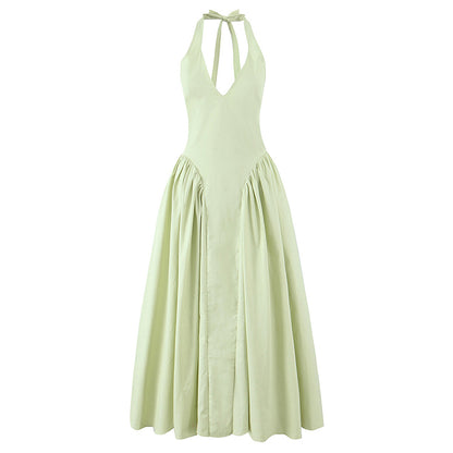 YENKYE Womens Sexy Backless Green Halter Dress Elegant Low Waist ALine Midi Evening Party Dress In  1