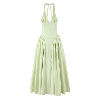 YENKYE Womens Sexy Backless Green Halter Dress Elegant Low Waist ALine Midi Evening Party Dress In  2
