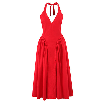 YENKYE Womens Sexy Backless Green Halter Dress Elegant Low Waist ALine Midi Evening Party Dress In  3