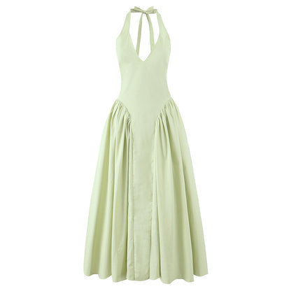 YENKYE Womens Sexy Backless Green Halter Dress Elegant Low Waist ALine Midi Evening Party Dress In  5