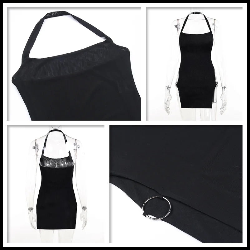 Summer New Black Spice Sexy Slit Slim Halter Dress for Women One-Piece Wrap Hip Slip Dress with Design Sense for Holiday