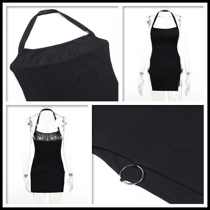 Summer New Black Spice Sexy Slit Slim Halter Dress for Women One-Piece Wrap Hip Slip Dress with Design Sense for Holiday