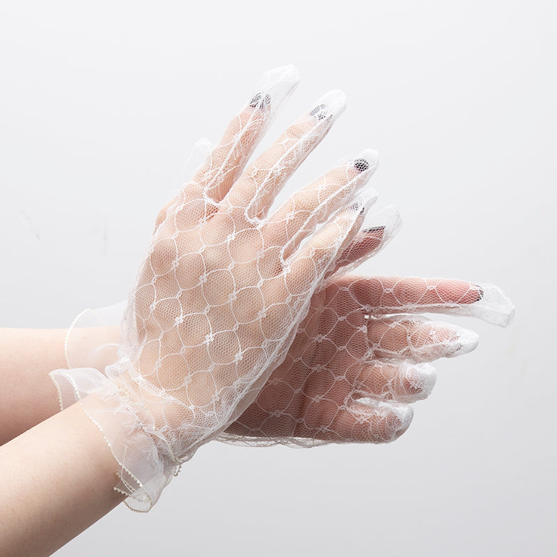 Women's Sexy Black Lace Gloves, Transparent Mesh Tulle for Bridal, Wedding Party & Dress Events