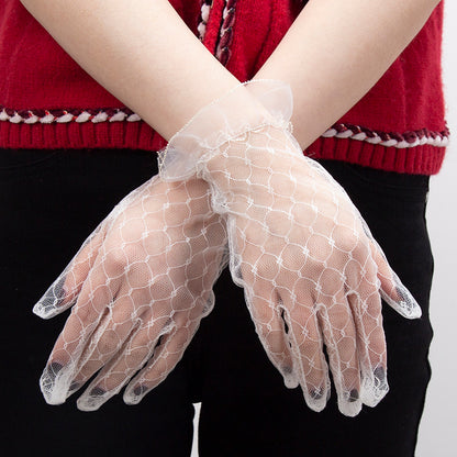 Women's Sexy Black Lace Gloves, Transparent Mesh Tulle for Bridal, Wedding Party & Dress Events