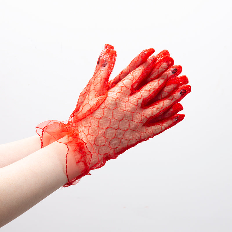 Women's Sexy Black Lace Gloves, Transparent Mesh Tulle for Bridal, Wedding Party & Dress Events